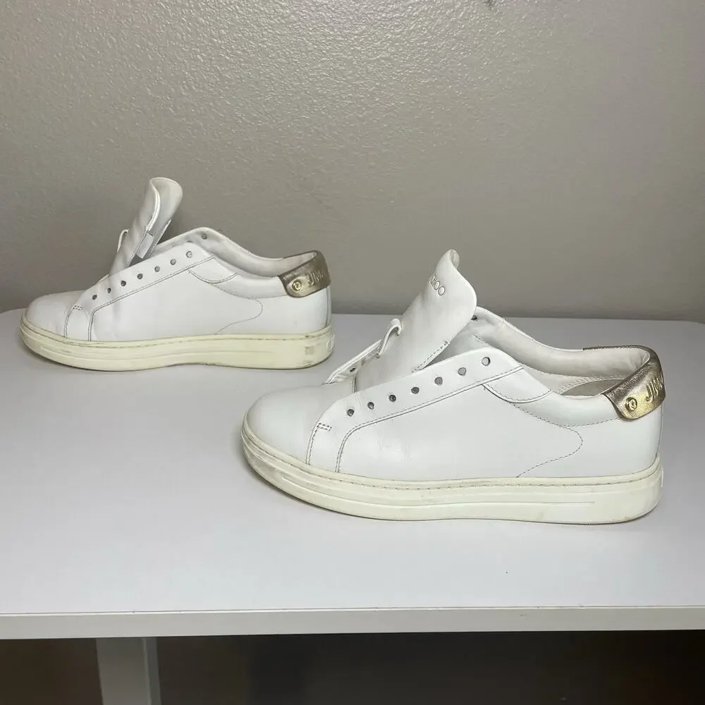 Jimmy Choo ROME Low Top Sneakers Women’s 37 / 7 US White Leather Classic Minimal